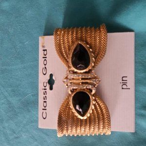 Vintage Loree Brooch Mesh Bow Stones Gold Tone